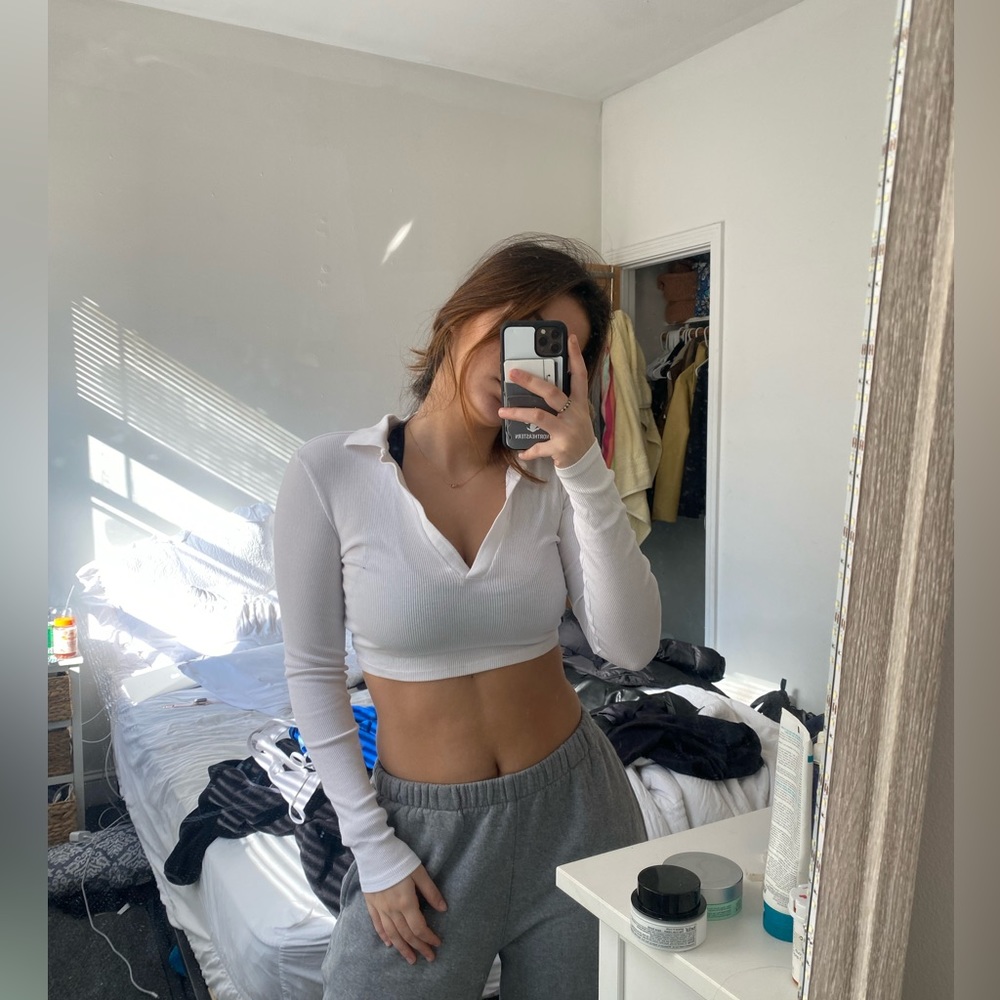 Zara white crop top long sleeve